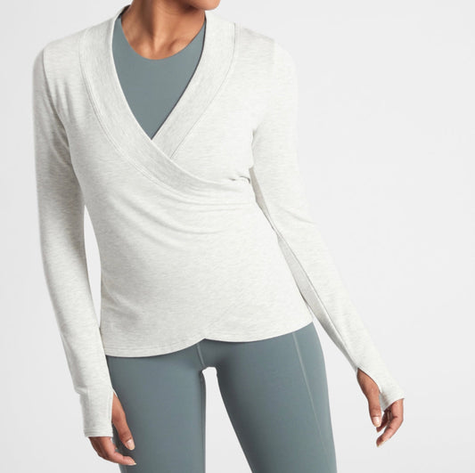 ATHLETA Poise Wrap Sweatshirt, Light Heather Grey, XL New! B7