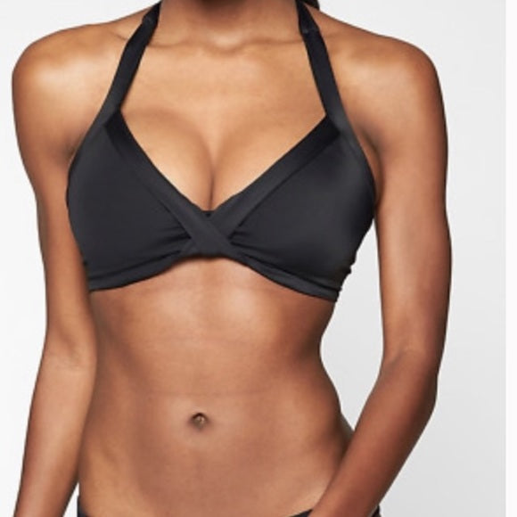 Athleta Bra Cup Wrap Halter Bikini Top, Black SIZE 36B/C 36 B/C