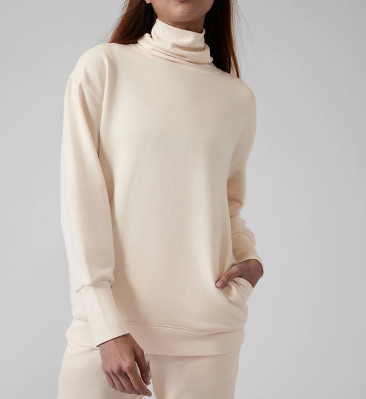 ATHLETA Balance Cinch Turtleneck Sweatshirt, Ivory XL, New! B9
