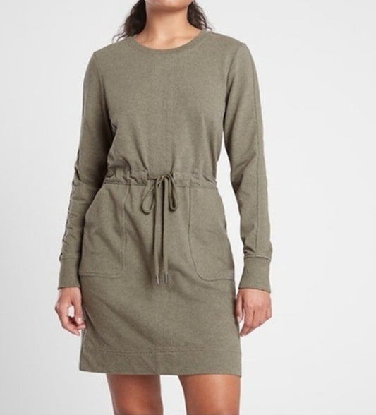 ATHLETA Farallon Heather Dress, Dark Olive Heather, Large New! B12