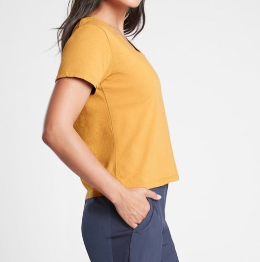 ATHLETA Organic Daily Crop V-Neck Tee, Tuscan Gold