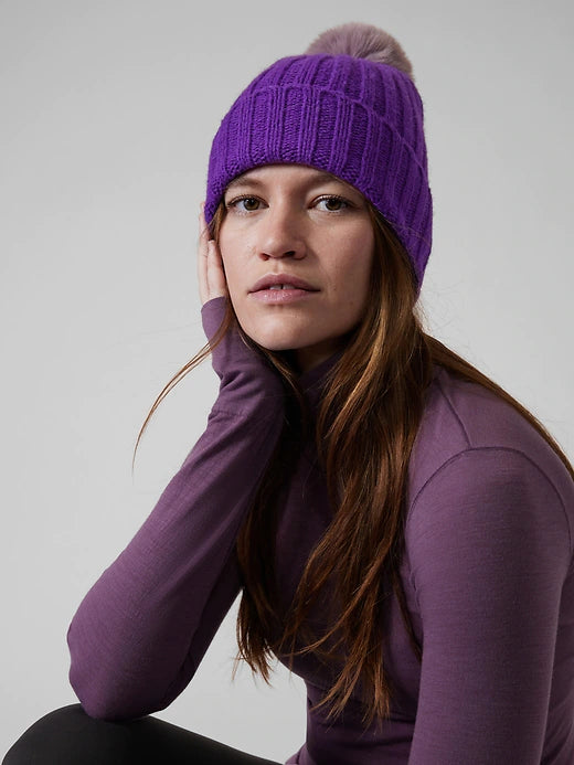 ATHLETA Purple Ribbed Pom Beanie