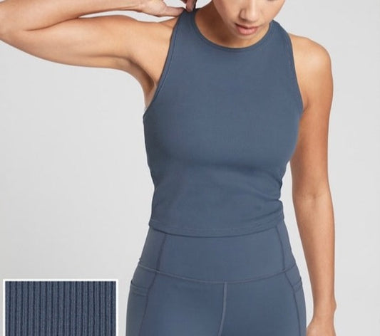 ATHLETA Shanti Rib Cropped Tank, Iron Blue