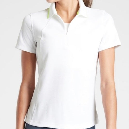 ATHLETA Tennis Polo Short Sleeve, White XS NEW! (A1)